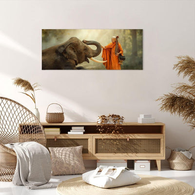 Wandbilder Dekoration Wohnzimmer Elefant Mönch Stosszahn Panorama Bilder auf Leinwand 120x50cm Leinw