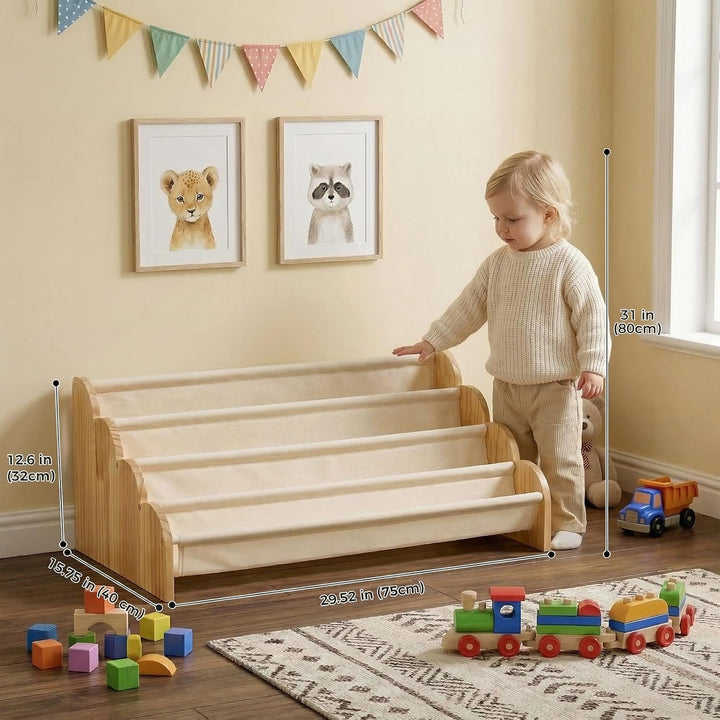 Puricon 4-stufiges Kinderbücherregal, Kinderregal Bücher Regal für Kleinkinder mit Tiefenfächern Wel