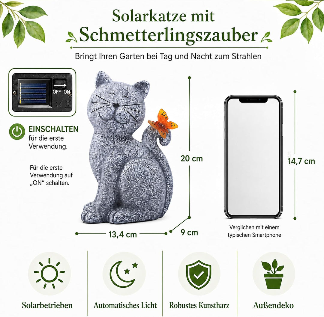 Yeomoo Katzen Figuren mit Solar Schmetterling Deko Wohnzimmer Gartendeko für draussen: Lustig katze