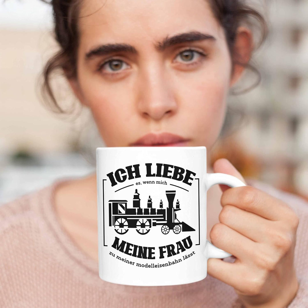 Trendation - Lustige Modelleisenbahn Tasse Geschenk für Eisenbahner (Weiss), Weiss
