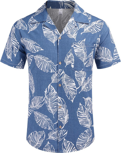 COOFANDY Hawaii Hemd Männer Kurzarm Sommer Fronttasche Hawaii-Print Freizeit Funky Baumwolle Hawaiih