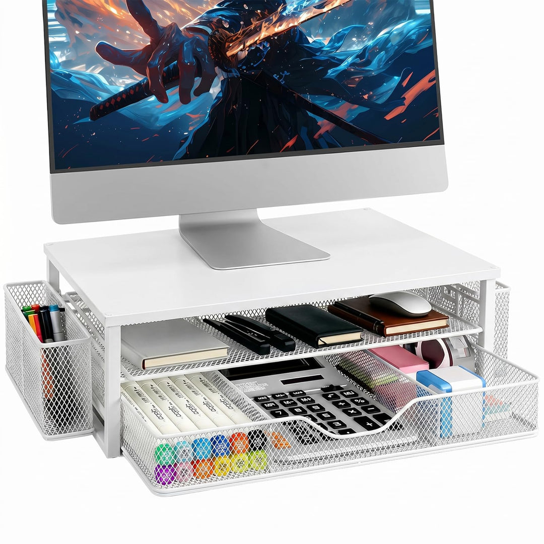 Monitorständer mit Schublade, Monitorständer, Monitor Erhöhung für Bildschirm und Laptop, Bürobedarf