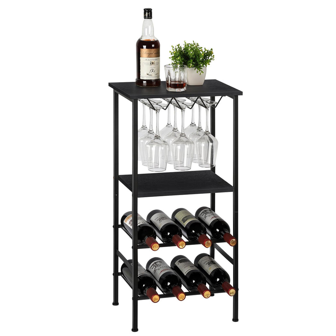 smusei Weinregal Stehend, Flaschenregal mit Tischplatte und Weinglashalter, 4 Ebenen Weinschrank Wei