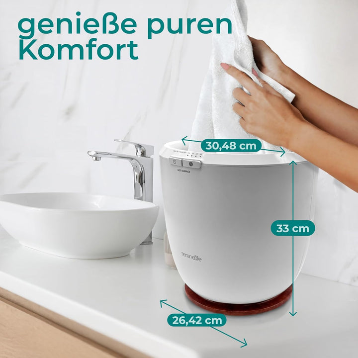 SereneLife Handtuchwärmer Elektrisch Braun Holzoptik – Kompakter Handtuchheizkörper mit Timer & Über
