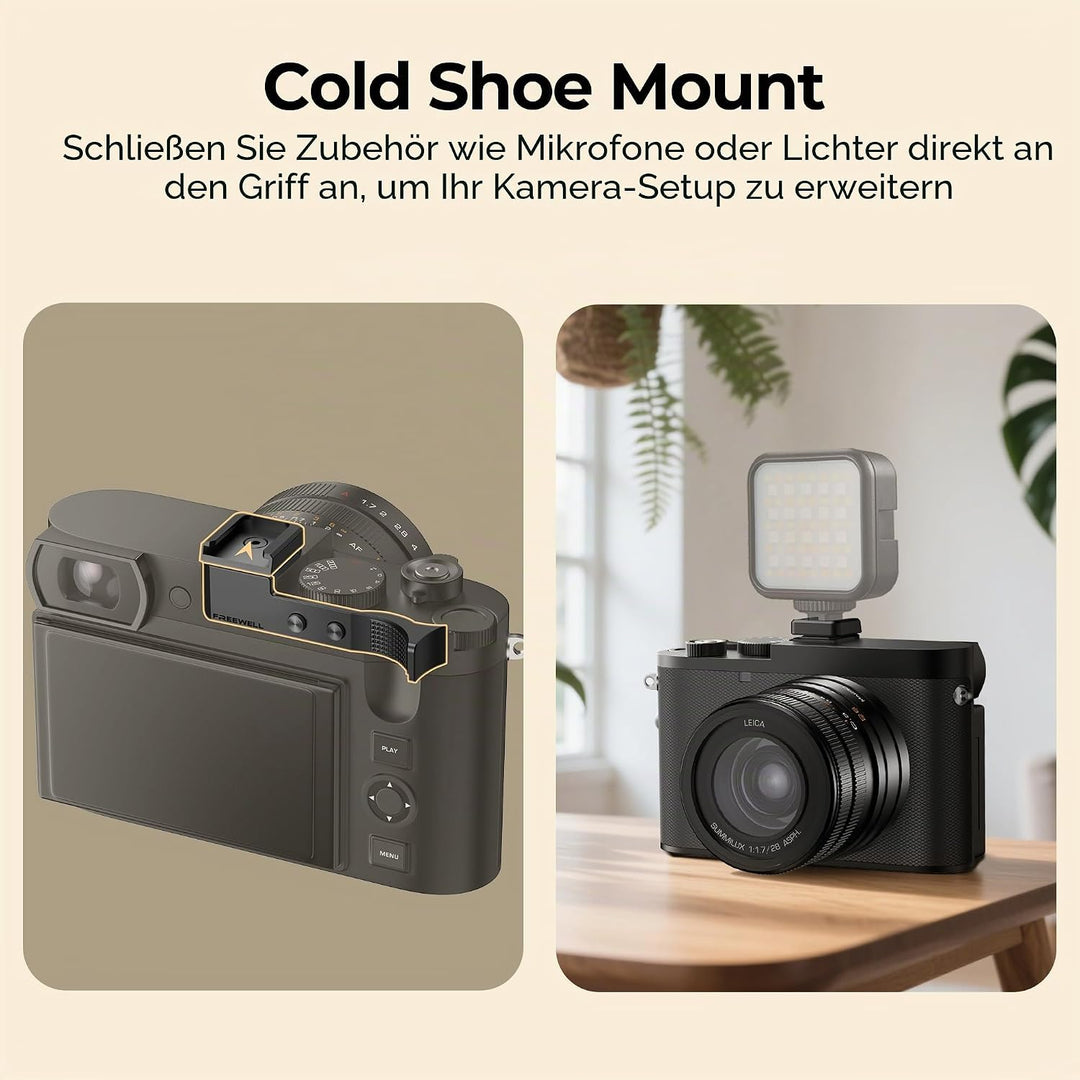 FREEWELL Daumengriff für Leica Q3 & Q3 43 mit Kaltschuhhalterung, CNC Aluminium, Kratzfeste Silikonp