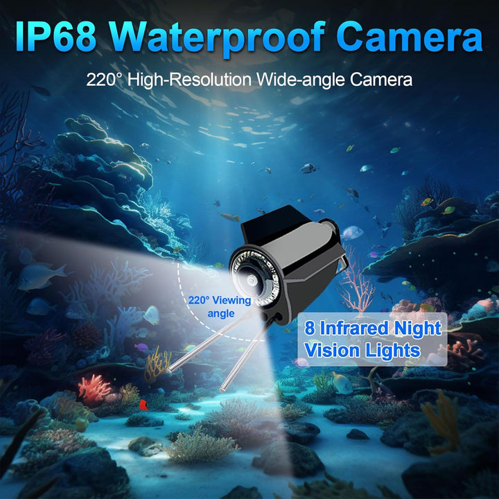 Unterwasserkamera Angeln,Kamera zum Angeln mit 30m Kabel,5" IPS-Display,IP68 Wasserdicht,220° HD Wei