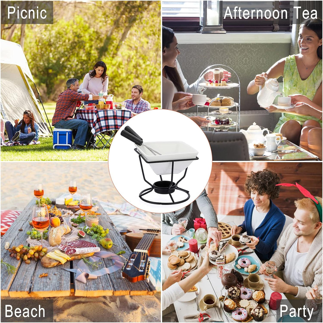 TOLIDA Schokofondue-Set Weisser Quadratischer Schokoladenschmelztopf mit Schwarze Eisen Stehen Käsef