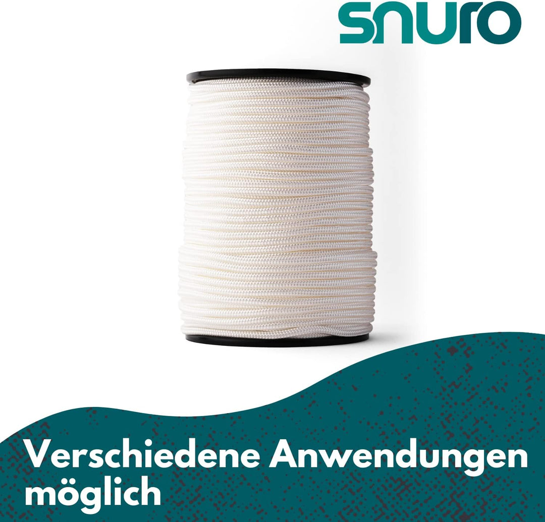 SNURO Nylon Seil (5mm, 100M, weiss) - Paracord Schnurr mit starkem Nylon Material - Reissfeste Parac