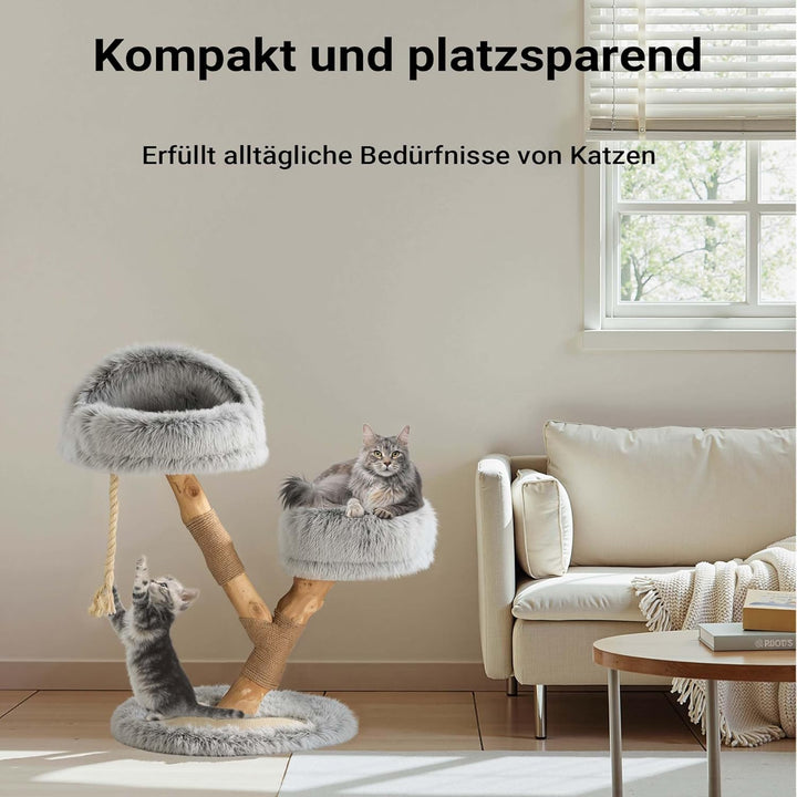 Fudajo Kratzbaum Zweigdesign mit Katzenhöhle 80 cm, Designer Katzenkratzbaum mit Plüsch und Birnbaum