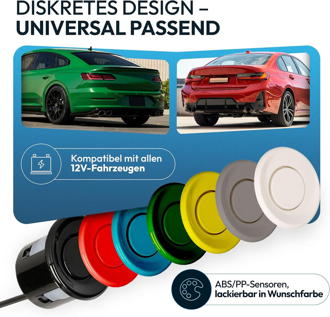 VSG24 Premium Einparkhilfe hinten mit Display zum nachrüsten am Auto, PDC Parksensoren hinten mit St