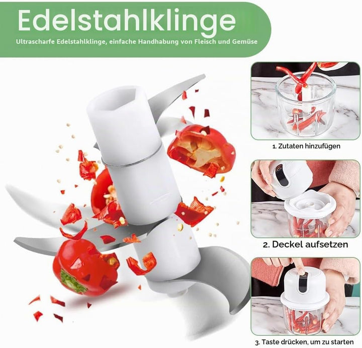 Klein Zwiebel Zerkleinerer Elektrisch, Elektrischer Küchenzerkleinerer, USB-Aufladung Kabelloser Min