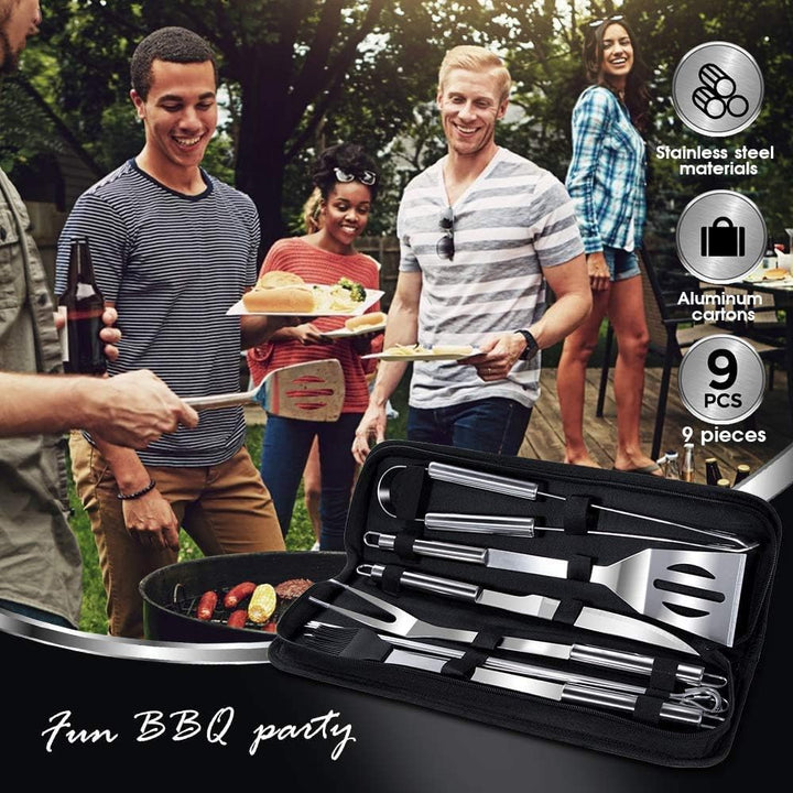 Amalan eu GrillbesteckSet 9 teilig +BBQ Grillhandschuhe Ofenhandschuhe Hitzebeständige bis zu 800 °