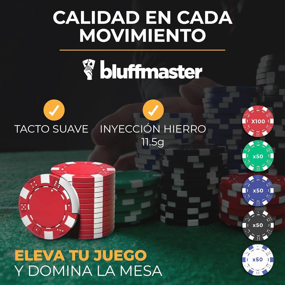 Bluffmaster Professioneller Poker-Koffer – Poker-Set mit 300 Chips, wasserdichten Karten, Ebook mit