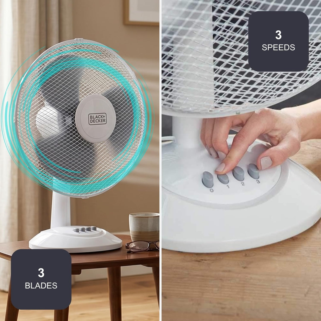 Black+Decker BXEFD42E Tischventilator BXDF42E, 40, Kunststoff Weiss [Energieklasse A] Weiss - 3 Klin