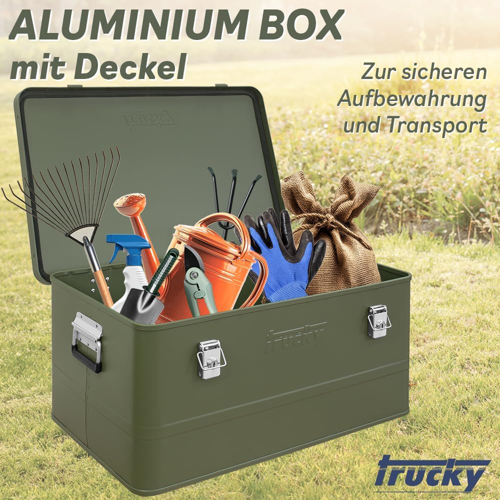 Aluminium Box mit Deckel Grün Alu Kiste Box Alukiste 85 Liter Transportbox Metallbox Alu Aufbewahrun