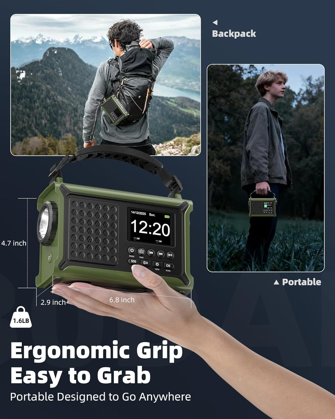 Kurbelradio, DAB/DAB+/UKW Notfallradio, mit 12000mAh Akku & 8500mm² Solarpanel & 650mA Handkurbel, D