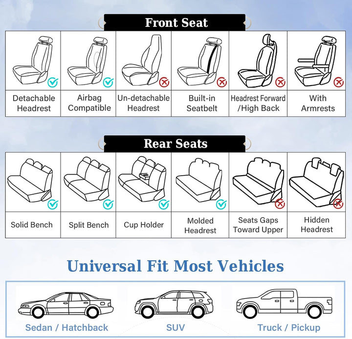 FLORICH Autositzbezüge Leder, Vorder- und Rücksitzbezüge, 5 Stück, komplettes Set, universell passen