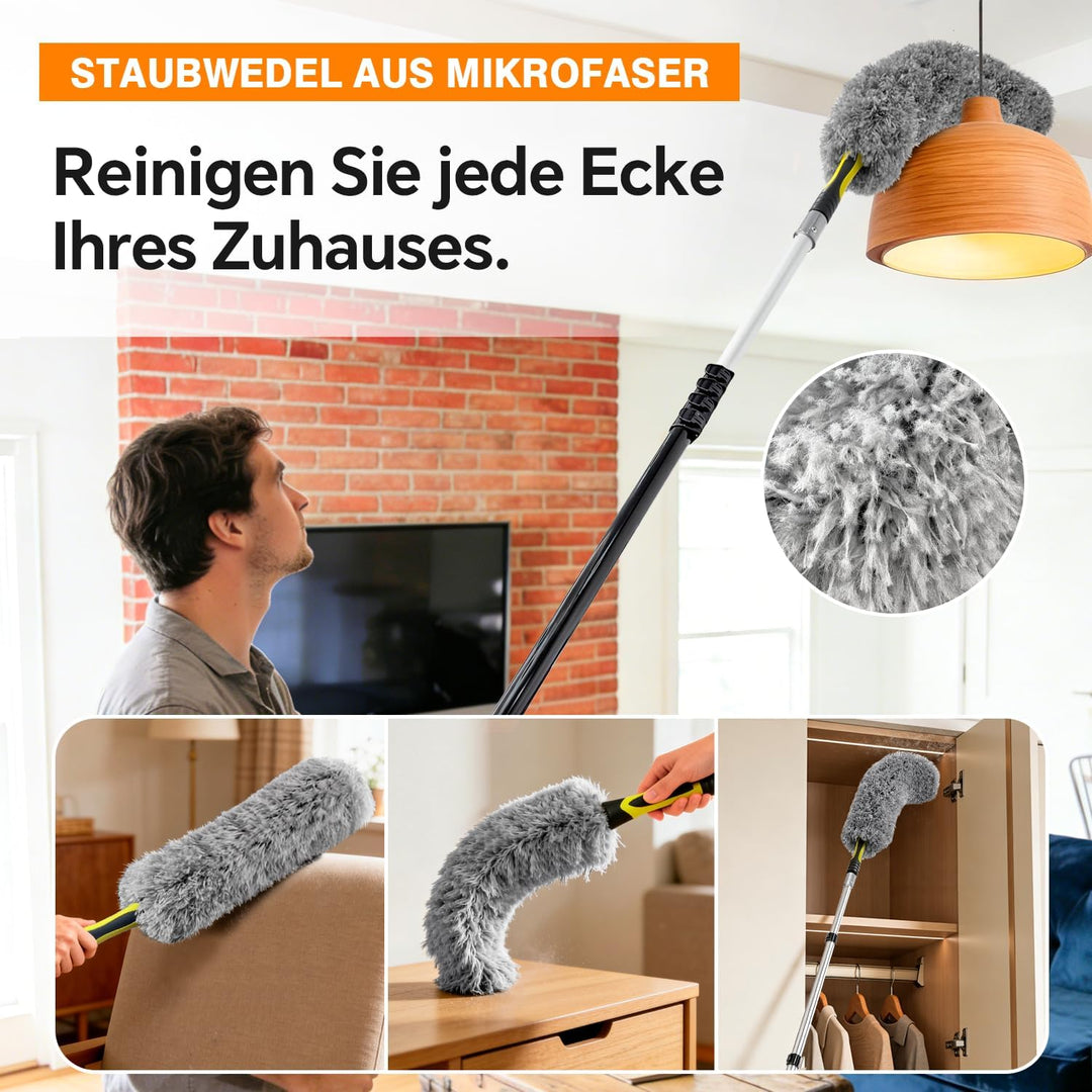 ARTIPOLY 6 m Staubwedel mit Teleskopstiel Set, 5-in-1 Staubwedel für hohe Reichweite mit Chenille Fe