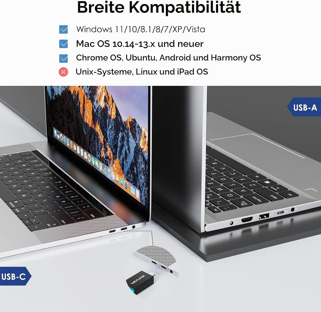 WAVLINK USB 3.0 / USB C Universelle Laptop-Dockingstation, Dual-HDMI-Monitor für Windows und Mac, (D