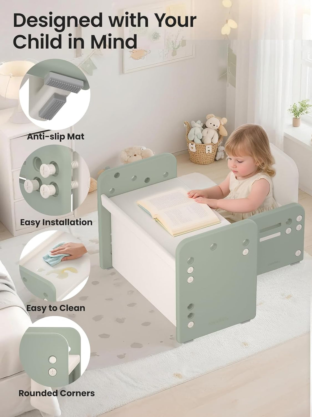 Kindertisch mit Stühle, Höhenverstellbarer Kinder Tisch Stuhl Set, Konvertierbarer Desktop，Multifunk