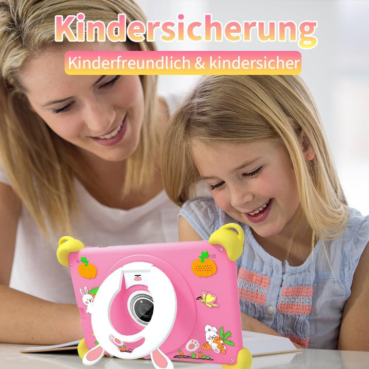 Veidoo 7-Zoll Android Kinder-Tablet, 2+32 GB, Dual-Kameras, stossfeste Hülle, integriertes Hasen-Stä