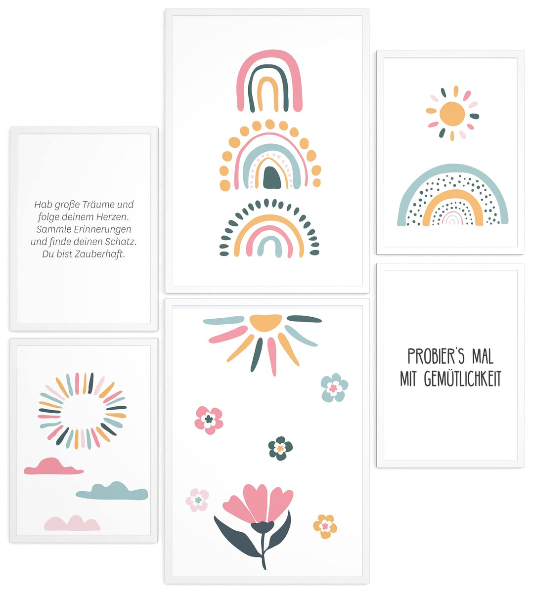 Papierschmiede® Bilder Kinderzimmer Kids Mood Poster Set Regenbogen, Gerahmte Bilder fürs Kinderzimm