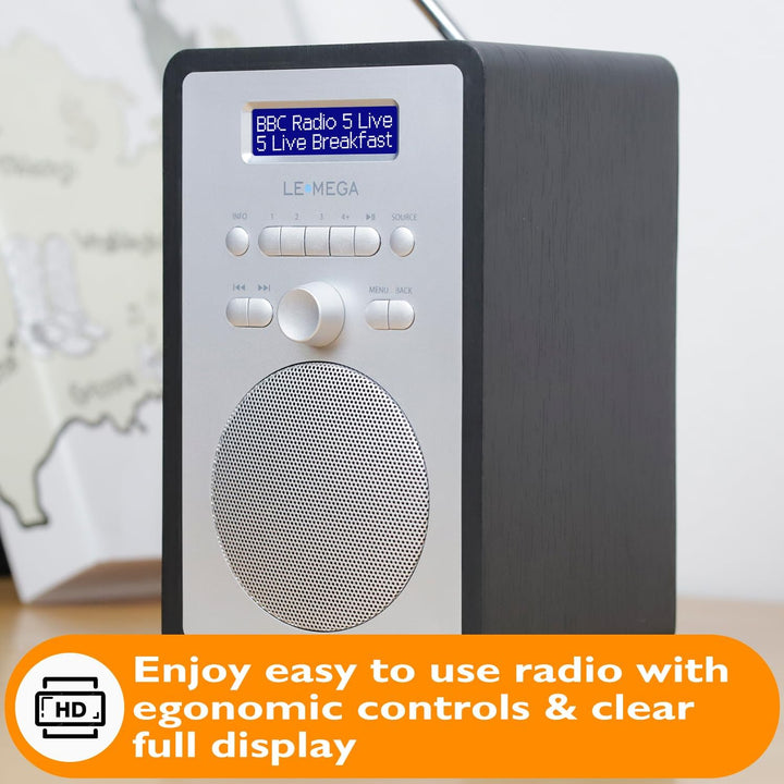 LEMEGA CR2+ DAB/DAB+ Digitalradio, UKW-Digitalradio, DAB-Radio, Netzbetrieb, Dual-Alarmuhr, Schlumme