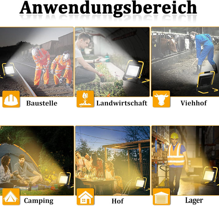 LED Flutlicht Baustrahler Tragbare 200W Kaltweiss - inkl. Standgestell und Tragegriff- Aussenleuchte