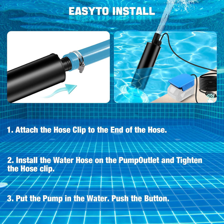 Wasserpumpe für Bosch Professional 18V System GBA Akku, 500GPH Tauchpumpe Schmutzwasserpumpe Saugpum