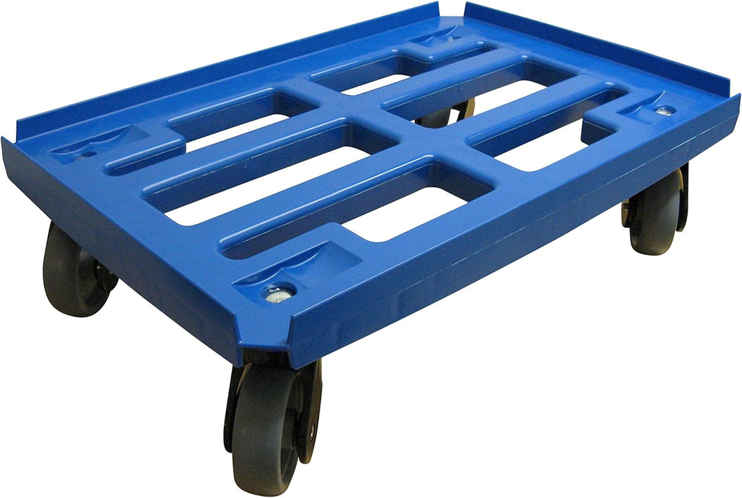 Transportroller 4er Pack für Boxen 600x400mm, blauer PP Gitter Rahmen 4x Kunststoff-Lenkrolle, graue