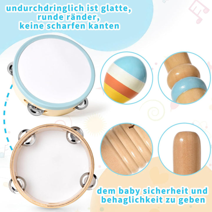 Baby Musikinstrumente Montessori-Holzspielzeug für Kleinkinder von 1-3 Jahren, 6 in 1 Musikinstrumen