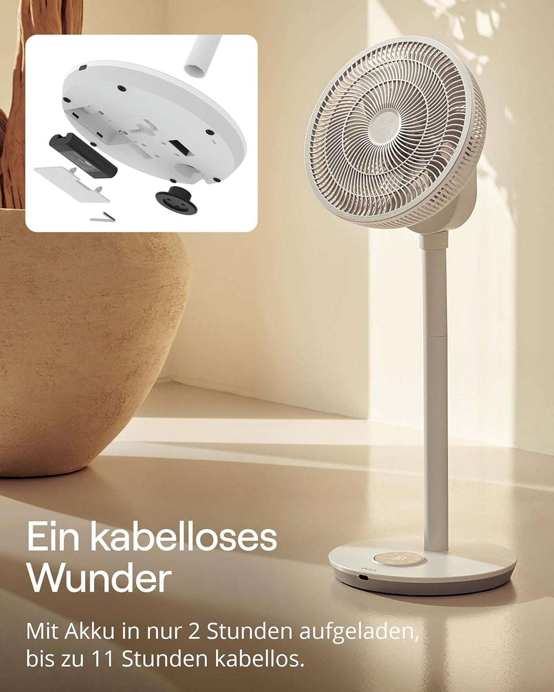 Duux Whisper Flex 2 Ventilator + Battery Pack – Ultra Leise 13 dB – Nachtmodus & Timer – Höhenverste