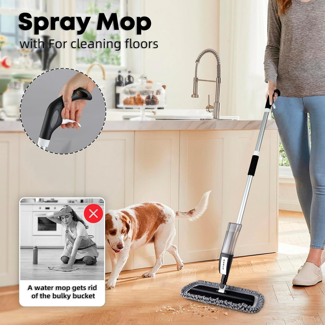 Sprühmopp zum Reinigen von Böden - DARIS Mikrofaser Flachmopp mit Sprüher Nass Trocken Bodenwischer