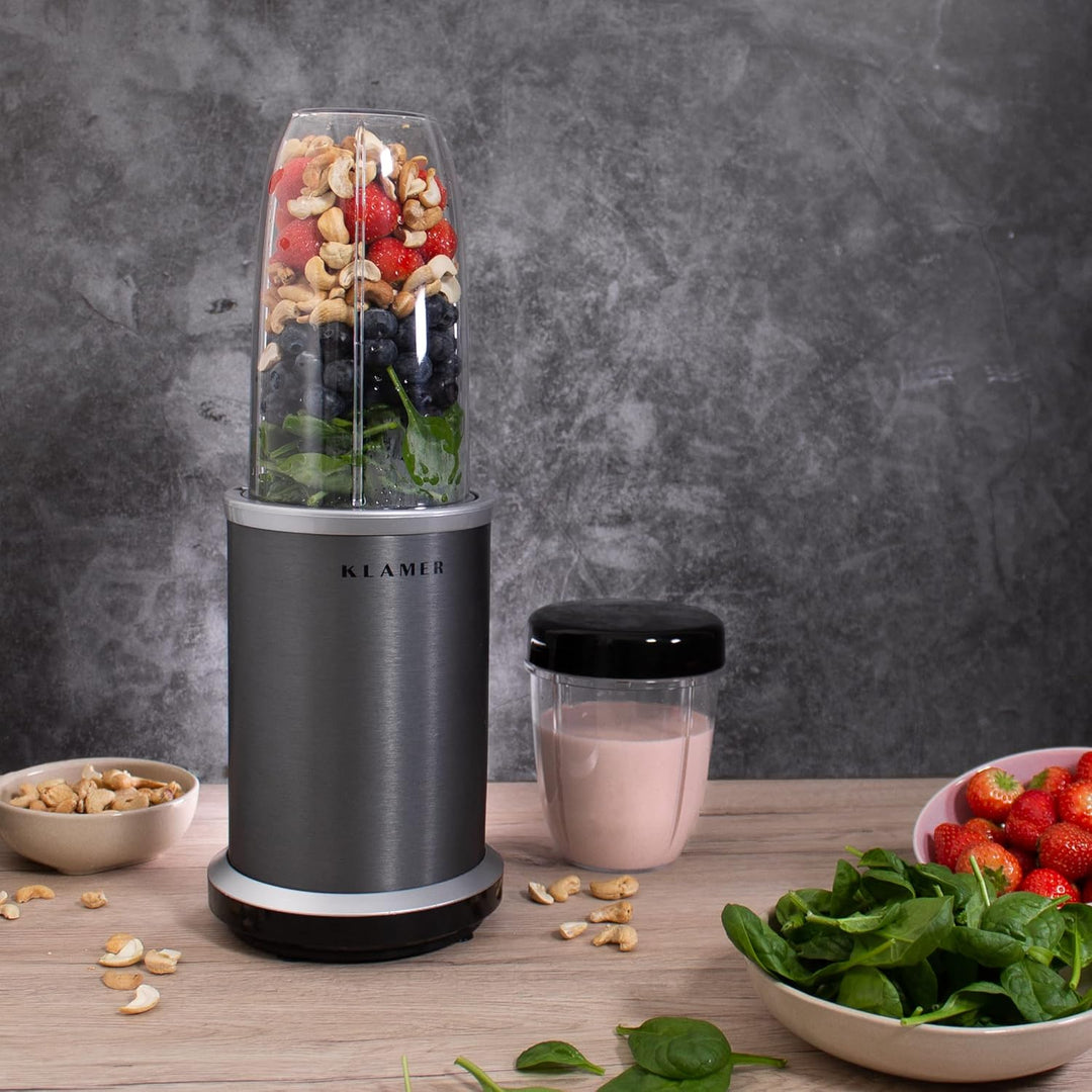 KLAMER Bullet Mixer 1000 Watt, Smoothie Maker, elektrischer Shake Mixer mit 2 Mixbehältern, 2 Klinge
