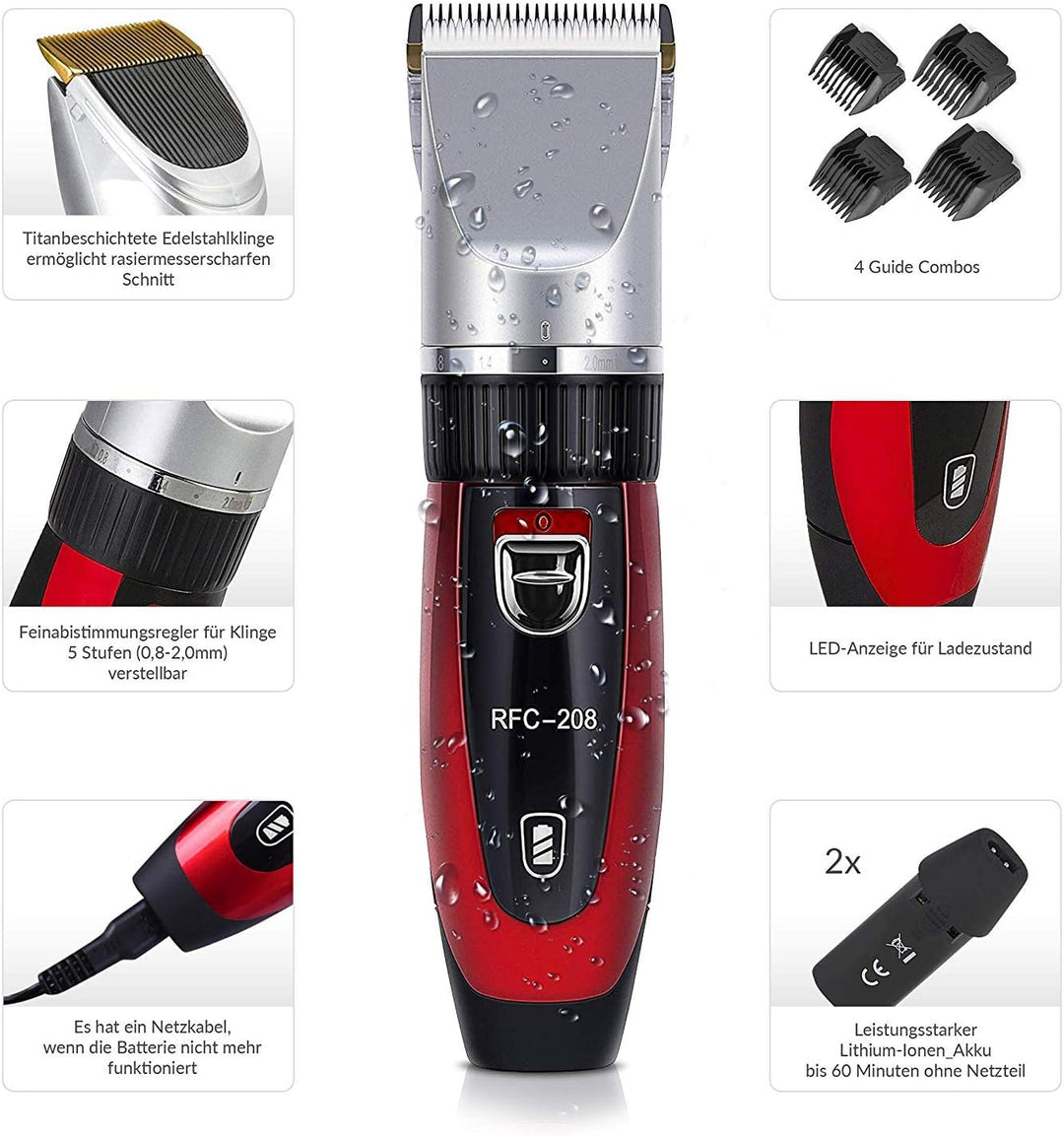 Ceramics RFC-208 Haustier Grooming Kit Leiser und Geräuscharmer Tierhaarschneider mit Turbo-Sense-Te