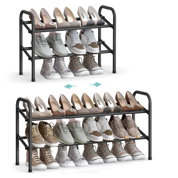 SONGMICS Schuhregal, Schuhständer, 2 Ebenen, Metallregal, verstellbar, Schuhe,Standregal, für Flur,
