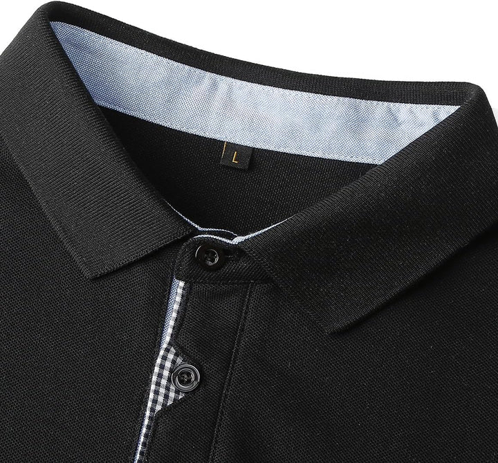 LIUPMWE Poloshirt Herren Langarm Getäfelt T Shirts Männer Hemd T-Shirt Slim Fit Golf Sports, L Schwa