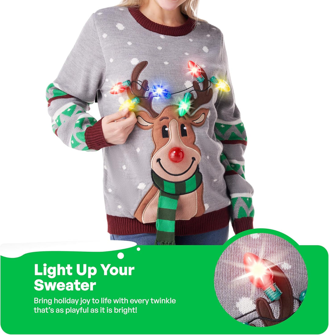 JOYIN Damen LED Beleuchtete Rentier Hässliche Weihnachtspullover Damen mit Integrierten Leuchtmittel
