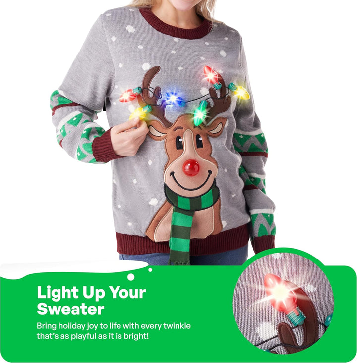 JOYIN Damen LED Beleuchtete Rentier Hässliche Weihnachtspullover Damen mit Integrierten Leuchtmittel