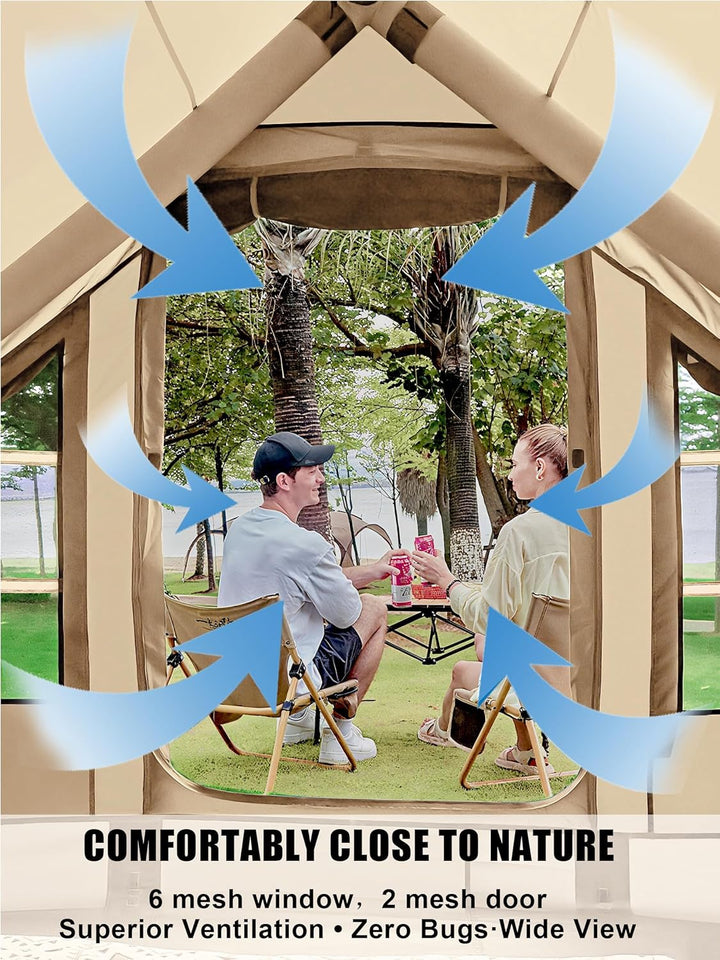 Inflatable Tents for Camping 2-4 Person - Easy Blow Up Glamping Tent with Hand Pump, Waterproof PVC