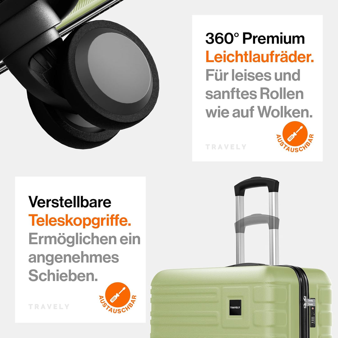 Travely Premium Koffer Set: 28", 24" & Handgepäck Koffer in einem Set. Mehr als 250L Volumen zusamme