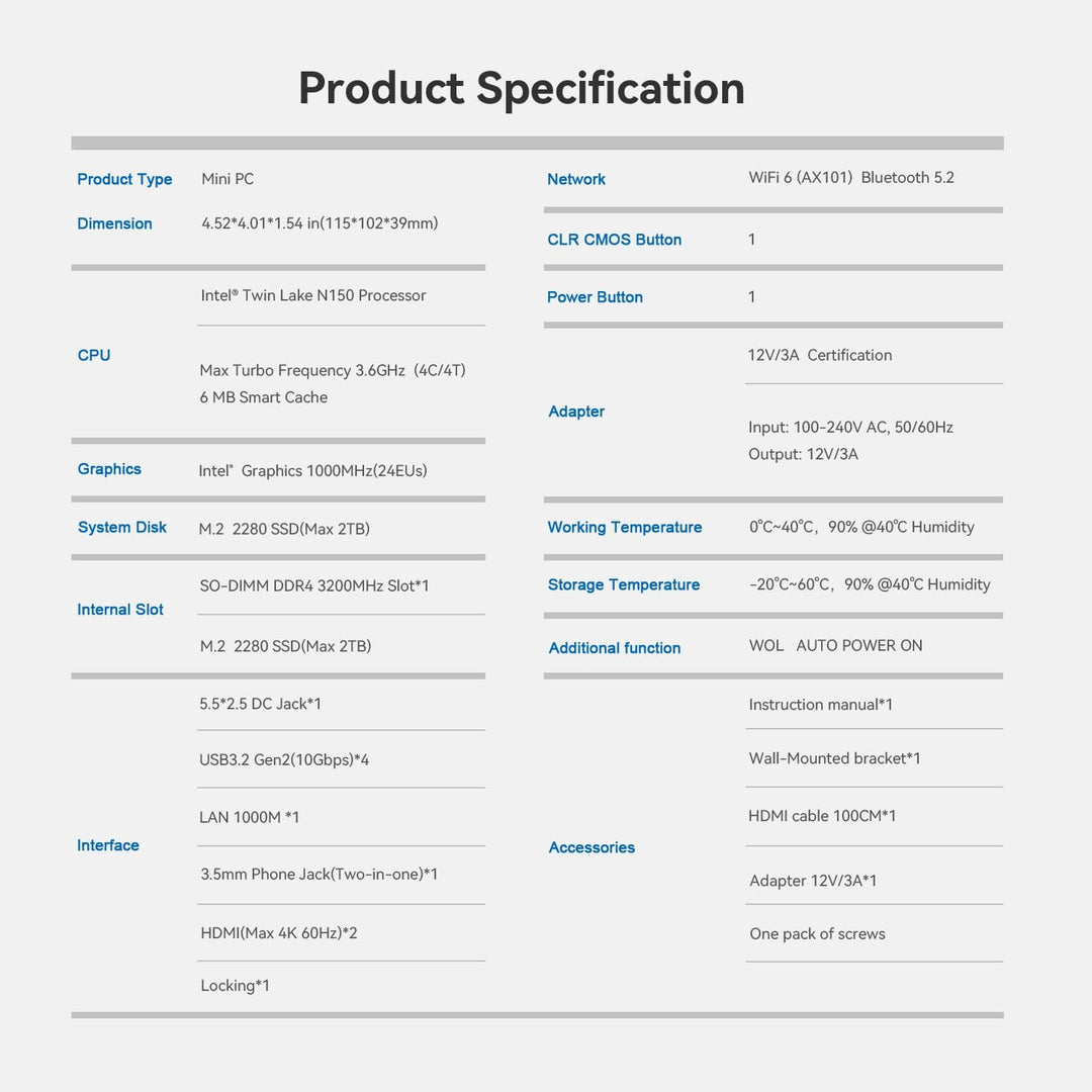 Beelink MINI-S13 Mini PC, Intel Twin Lake-N150 Processor (bis zu 3.60GHz) Mini Computer Windows 11 H