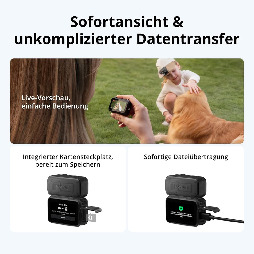 DJI Osmo Nano (128GB) mit Tasche + Displayschutzfolie - 4K/60fps kleine POV Vlogging-Kamera mit 1/1,
