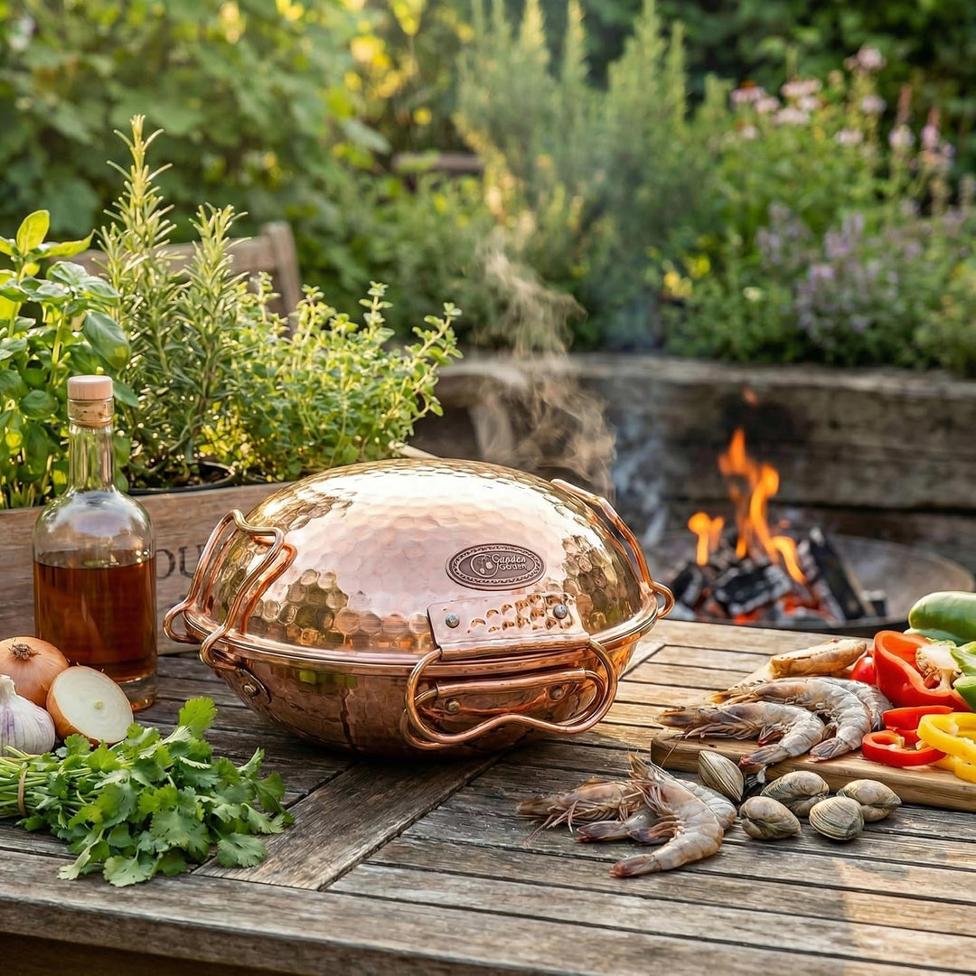 CopperGarden® Cataplana Bräter aus handverzinntem gehämmerten Kupfer mit ca 36 cm Durchmesser I Port