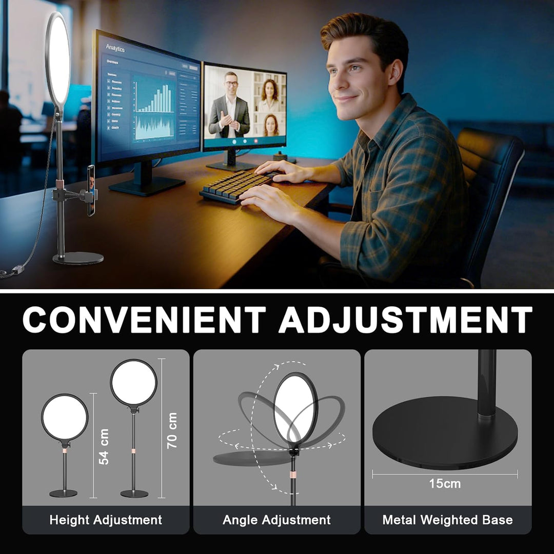 Upgrade Ringlicht mit Stativ Handy Laptop Videokonferenz Licht, 10.3” Tisch Handy Ringleuchte 3 Lich
