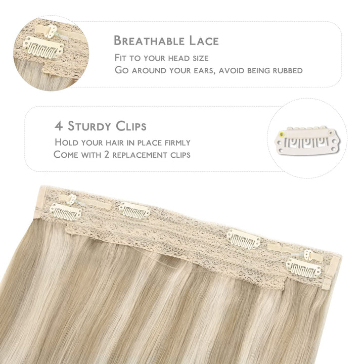 WENNALIFE Secret Hair Extensions Echthaar, 40cm 16 Inch 95g Aschblond Highlights Platinblond Haarver