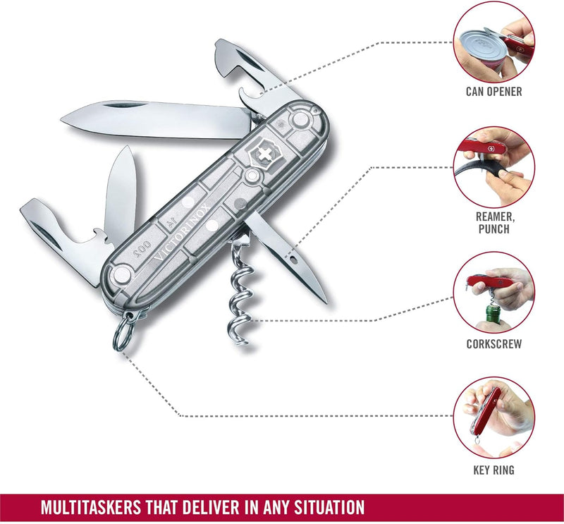 Victorinox Taschenmesser Spartan (12 Funktionen, grosse Klinge, Korkenzieher) 91mm Silber Transparen