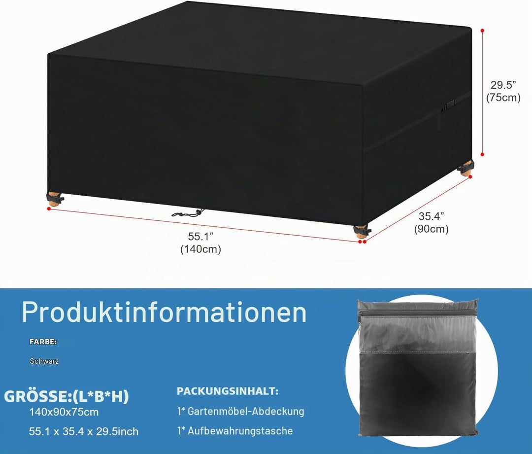 VANSHEIM Abdeckung für Gartenmöbel wasserdichte Schutzhülle Gartenmöbel Abdeckplane für Gartentische