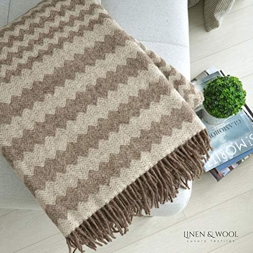 Linen &amp; Cotton Decke Wolldecke Wohndecke Kuscheldecke Melody Gewellt - 100% Reine Neuseeland Wolle,