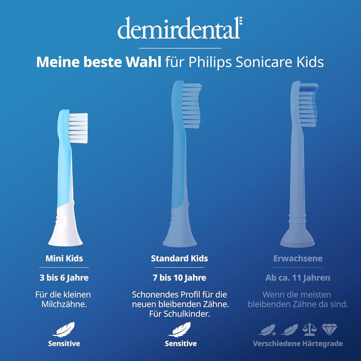 demirdental Kinder Ersatzbürsten passend für Philips Sonicare Kids, Compact Mini Bürstenköpfe für 3-